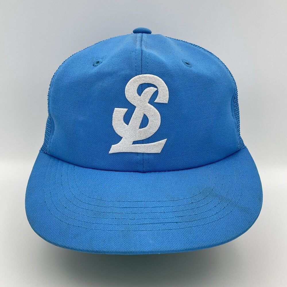 Vintage Samsung Lions Korean Baseball Blue Mesh Snapback Hat Trucker Cap RARE